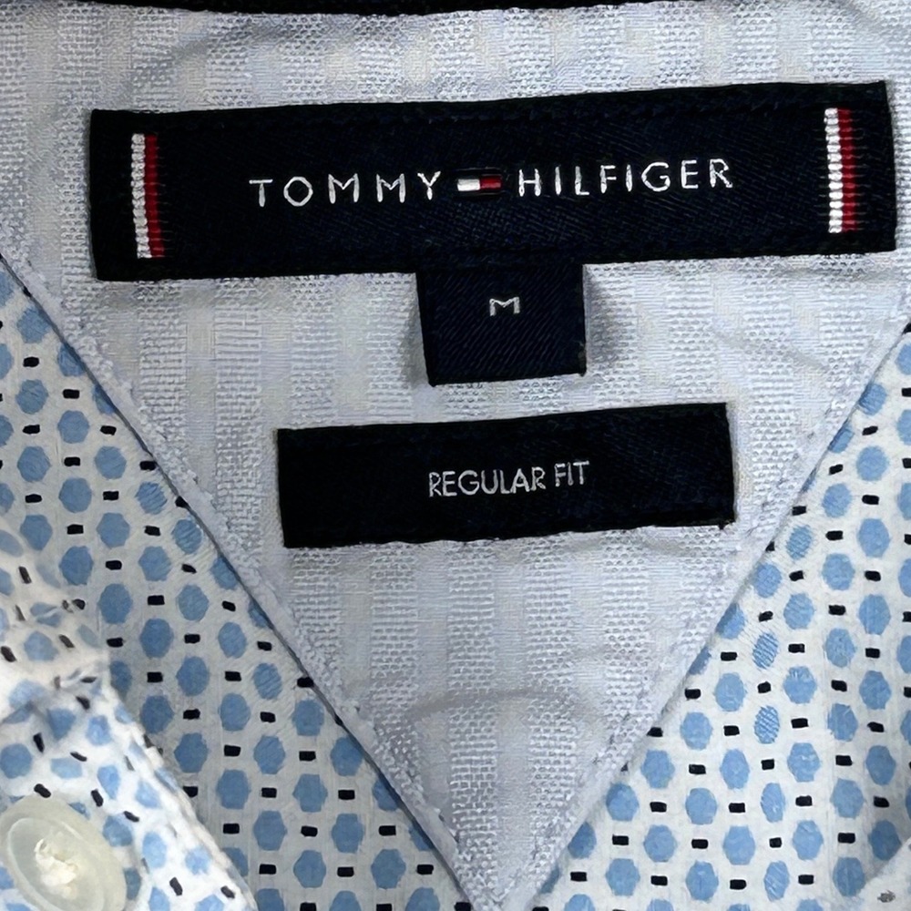 Tommy Hilfiger Mens Regular Fit Button Down Shirt Blue Geometric Print Size M - Picture 8 of 8